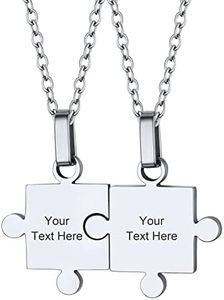 Puzzle Piece Necklace 2 Pcs, Stainless Steel BFF Matching Pendant Neck Charms for Couple, Personalized Women Men Friendship Love Jewelry Set Gift for Him Her