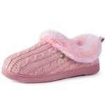 HomeTop Women's Cable Knit Slippers Breathable Warm Comfy Non-slip Indoor Outdoor House Shoes with Fuzzy Collar Flamingo Pink, 5-6 UK