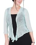 Mimosa Ladies Crochet Shrug Bolero Glitter or Plain Super Stretchy Lace Fish Net Tie at Waist Bolero Open Cardigan Fits UK 6-28 Mint