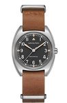 Hamilton H76419531 Khaki Pilot Pioneer Mechanical Black Dial Brown Strap Watch