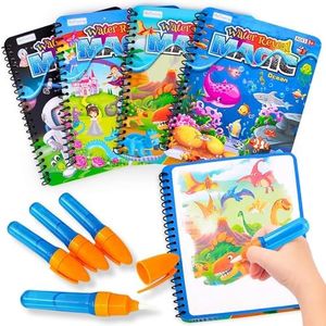 ArtCreativity 4 Pack Magic Water Coloring Books for Toddlers, Reusable Magic Water Pen Coloring Books for Kids Ages 1 2 3 4 - Mess Free Water Art Books for Toddlers - Stocking Stuffers for Toddlers