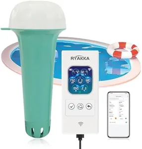 RYAKKA Smart Pool Monitor - Advanced Digital Water Tester for pH, CL, Salinity, Temp | App-Controlled for All Pools, Hot Tubs and Saltwater Pools