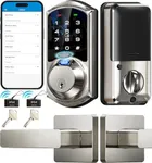 Veise Fingerprint Smart Locks for Front Door with 2 Lever Handle Set, App Control, Keyless Entry, Electronic Digital Keypad Deadbolt, Auto Lock, Waterproof, Easy to Install, Satin Nickel