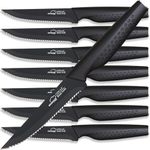 Amorston Steak Knives Set of 8, Stainless Steel Steak Knife Set, Serrated Steak Knives Dishwasher Safe, Elegant Black