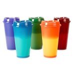 PARTSQUEEN 16Oz 5 Pack Color Changing Cups - Reusable Plastic Cups with Lids, Coffee Cups with lids, Color Changing Cups for Juice - Quality Cups for Kids and Adults Parties and Birthday