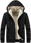 Gihuo Men's Winter Sherpa Lined Hoodie Zip Up Sweatshirt Warm Jacket (Black, 2XL)