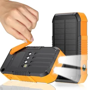 Solar Charger Power Bank 66800mAh Built in Hand Crank and 4 Cables 22.5W Fast Charging PowerBank 6 Outputs & 4 Inputs SOS/Strobe/Strong Camping Flashlights, Compass Solar Portable Charger (Orange)