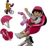 The New York Doll Collection Doll Bike Seat Carrier for Baby Dolls & American Girl Dolls with Doll Helmet & Stickers. No Tools Required Bicycle & Scooters Seat Accessories for Dolls, Pink