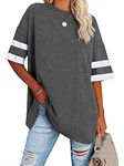 Voopptaw Plus Size Color Block Tunic Tshirts Ladies Round Neck Striped Half Sleeve Baseball T Shirt Dark Grey XL