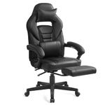 SONGMICS Racing Gaming Chair, Adjustable Office Chair with Footrest, Ergonomic Design, Headrest, Lumbar Support, 150 kg Weight Capacity, Ink Black OBG073B15