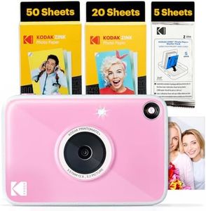 Kodak Printomatic+ Full Color Instant Print Digital Camera (Pink) 75 Sheets Bundle, 10MP, RGB LED Indicator, Prints On Zink 2x3 Sticky-Back Photo Paper