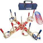 Ring Toss Game, Throwing Games, Wooden Rings Throwing Game with Carry Bag (10 Ropes and 10 Plastic Rings, Large)