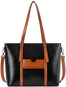 BOSTANTEN Women Leather Laptop Tote Office Shoulder Handbag Vintage Briefcase 15.6 inch Computer Work Purse Black