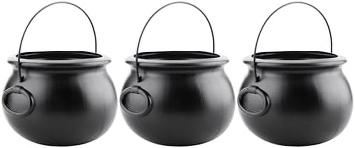PMU 3 Pack - 8 Inch Halloween Small Witch Plastic Cauldron Bowl Black, For Halloween Decor