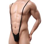 Fychuo Borat Mankini Joke Gifts for Men Sexy Underwear Mens Thong Funny Gift Prank Fancy Dress Costume Men's Thong One Piece Swimsuit Holiday Essentials for Men Black Adjustable Strap