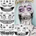 COKTAK 4 Sheet Scary Halloween Face Tattoos For Women Men Adults, Fake Wound Scars Witch Makeup For Halloween Chucky Zombie Makeup Kit, 3D Spider Web Face Tattoo Sticker Halloween Face Decals Paint