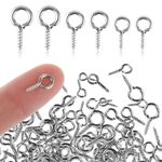 Amabro 300PCS 3 Sizes Small Screw Eye Pins, Mini Metal Eye Pins Hooks Eyelets Screw Peg Threaded Self Tapping Screw Threaded Clasps Hooks for Jewelry Making Findings DIY Crafts(Silver)