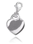 Flat Heart Tag Engravable Clip-On Clasp Charm - 925 Sterling Silver - For Thomas Sabo Style Charm Bracelets and Necklaces