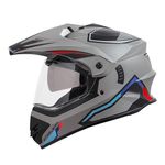 Steelbird Racer Off Road ISI Certified Motocross Double Visor Full Face Graphic Helmet Outer Clear Visor and Inner Silver Sun Shield (Medium 580 MM, Glossy Titanium Grey Red)