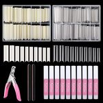 Acrylic Nail Tips for Gel Extensions: Nail Glue for Acrylic Tips Extra Strong - 480PCS XXL Extra Long C Curve Nail Tips - Natural and Clear Square Fake Nails Extension Kit for DIY Nail Art