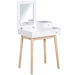 HOMCOM Vanity Desk with Mirror, Modern Dressing Table with Mirror, Make Up Desk with Flip-up Top, 2 Drawers, White