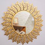 Furnish Craft Round Steel Glass Fancy Designer Decorative Framed Wall Mirror for Living Room, Home Decor, Bath Mirror, Basin Mirror (22 x 22 inches, Golden)