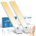 Under Cabinet Lighting Wireless for Kitchen - 72 LEDs/3 Colors/Hand Wave/Motion Sensor Under Cupboard Kitchen Lights - Counter Lighting with 1100mAh Battery Rechargeable for Cupboard, Hallway(2 Packs)