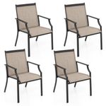 Tangkula Patio Dining Chairs Set of 4, Large Outdoor Chairs with Breathable Seat & Metal Frame, Ergonomic Back & Armrests, High Backrest Armchairs for Porch, Backyard, Lawn (4, Brown)