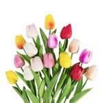 SMALUCK 16 Pcs Artificial Tulips Flowers Fake Flowers Latex Tulips Real Touch for Party Home Wedding Decoration and DIY Decor, Multicolor