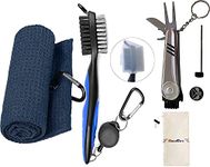 SILENTCARE Golf Accessories, Multifunctional Golf Ball Markers Golf Club Cleaner Brush and Golf Towel Kit, Foldable Divot Repair Tool with Golf Marker, 3-Piece Golf Gifts Set (Navy Blue)