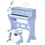 HOMCOM 37 Keys Kids Piano Mini Electronic Keyboard Light Kids Musical Instrument Educational Game Children Grand Piano Toy Set w/Stool & Microphone & Music Stand (Blue)