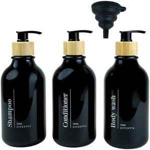 ZIVENTIA® Botes para Gel y Champu 500mL 3uds + Embudo Plegable | Dispensador jabon baño | Dispensador jabon ducha | Dosificador Jabon Baño | Dispensador Jabon Ducha | Soap Dispenser | Color Negro