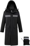 wantdo Mens Rain Jacket Waterproof with Hood Packable Long Rain Coat Lightweight Rainwear Raincoat, Hi-Vis Black, Medium