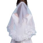 GOWNLINK Bridal Short Veil Wedding Hair Accessory White Lace And Net (V09 Veil 1.5 mtr) With Comb