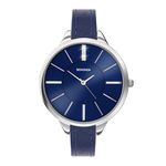 Sekonda Ada 39mm Women's Quartz Watch Three Hand with Stone Set Blue Sunray Dial Analogue Display and Leather Strap