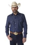 Wrangler Men's Western Long Sleeve Snap Work Shirt Washed Finish, Dark Denim, XL
