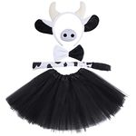 Dxhycc 5 Pieces Milk Cow Costume Set Cow Ears Headband Nose Tail Bowtie Tutu for Halloween Dress Up Animals Cosplay Set