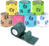 Threlaco 8 Rolls Pet Self Adhesive Bandage Wrap Bitter Vet Wrap Dog Bandage Pet Wrap Bandage Non Woven Tape for Dog Pet Cat Horses Birds Animals, 8 Colors