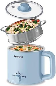 Topwit Hot Pot Electric with Steamer, 1.6L Ramen Cooker, Electric Pot for Pasta, Shabu-Shabu, Oatmeal, Soup and Egg, Electric Cooker with Dual Power Control, Dorm Room Essentials, Blue