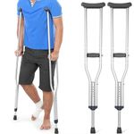 BQKOZFIN Underarm Crutches for Adults (x2 Units), Height Adjustable Armpit Crutches up to 330 LBS, Aluminium Walking Crutches with Underarm Pad, Hand Grip, and Non-Slip Feet for Men (Medium)