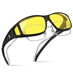 konqkin Night-Driving-Glasses-Anti Glare-Yellow Driving Glasses-Sunglasses-Mens-Women-Polarised- Over-Prescription-Glasses-Wrap-Around-Sunglasses-UV400 For Driving,1