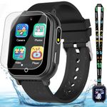 Kids Waterproof Smart Watch Gift for Boys Ages 3-12, 32 Puzzle Games, HD Touchscreen, Dual Camera, Vedio Pedometer Music Player, Kids Watch Toy Birthday Gifts for Boys Ages 5 6 7 8 9 10 (Black)