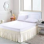 Bestenrose Polyester Wrap Around Bed Skirt with Ruffles Elastic Bed Valance Sheet Bedding Elastic Bed Skirt Three Fabric Sides with 15 Inch Drop (Double (135 x 200cm), Beige)