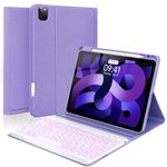 Keyboard Case for iPad Pro 2022 11-inch(4th Gen),Air 5th 4th Gen 2022/2020, iPad Pro 11 1st/2nd/3rd Gen 2018/2020/2021, 10.9 inch with Pencil Holder, Backlit Detachable Keyboard,Smart Folio(Purple)