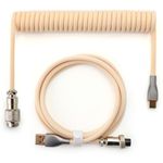 YIMAGUJRX Coiled Keyboard Cable,Custom Coiled Type-C to USB A Cable,Double-Sleeved Wire with 2 Generation Metal Aviator Connector for Mechanical Gaming Keyboard (Beige)