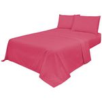 Voice7 Non Iron Fuchsia 4pc Sheets Set (Fitted Sheet + Flat Sheet + Pillow Cases Pair) Percale Super Poly Cotton Bedding Sets (Fuchsia, Double)