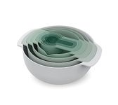 Joseph Joseph Nest 9 Plus, 9 Piece Compact Food Preparation Set with Mixing Bowls, Measuring cups, Sieve and Colander, Editions Range, Sage Green