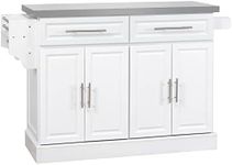 HOMCOM Kitchen Island with Storage, Rolling Kitchen Cart on Wheels with Stainless Steel Top, 2 Drawers, 2 Cabinets, Spice, Knife and Towel Rack (White)