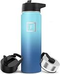 IRON °FLASK Sports Water Bottle - 650 ml, 3 Lids (Straw Lid),Vacuum Insulated Stainless Steel,Modern Double Walled,Simple Thermo Mug,Hydro Metal Canteen (Blue Waves)