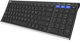 Arteck Universal Bluetooth Keyboard Stainless Steel Ultra Slim Full Size Wireless Keyboard for Windows, iOS, Android, Computer Desktop PC Laptop Surface Tablet Smartphone Built in Rechargeable Battery